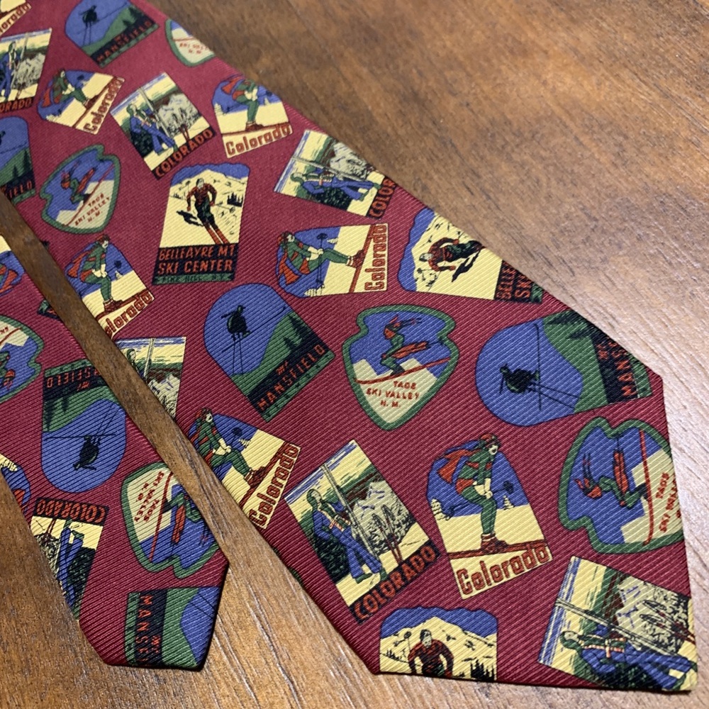 Novelty Colorado ski silk neck tie